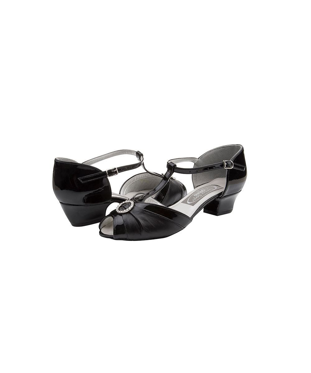 Garnet Ladies Social Dance Shoes - Black Leather - Wide Fitting