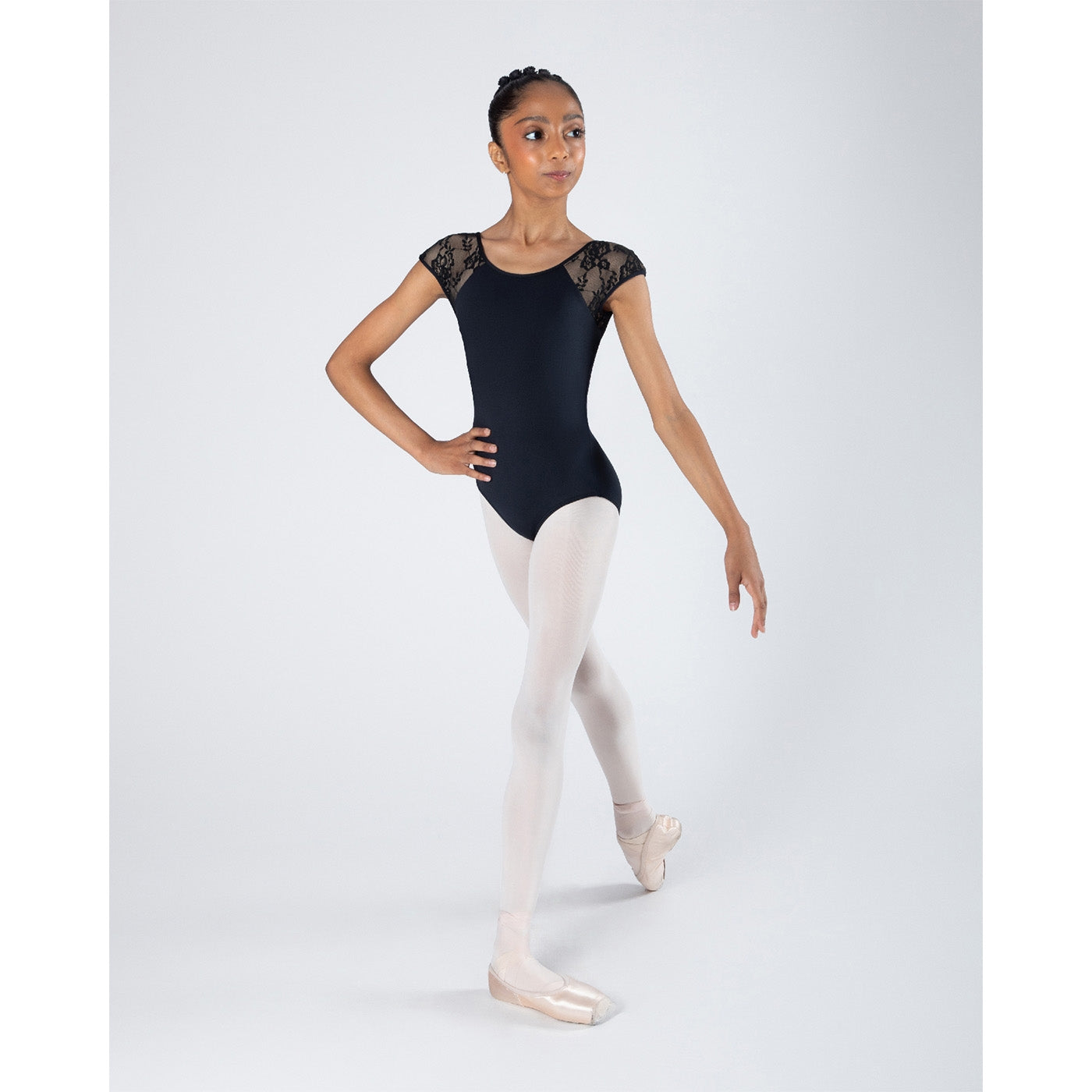 Mila Cross Back Lace Leotard - Child Black
