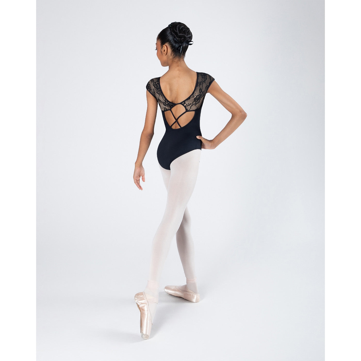 Mila Cross Back Lace Leotard - Child Black