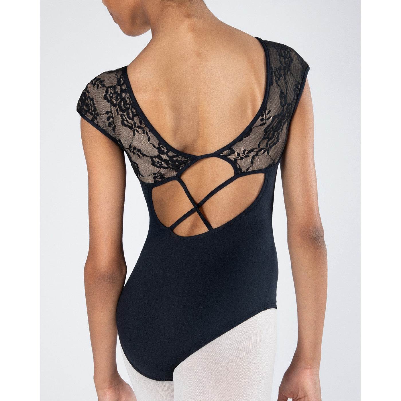 Mila Cross Back Lace Leotard - Child Black