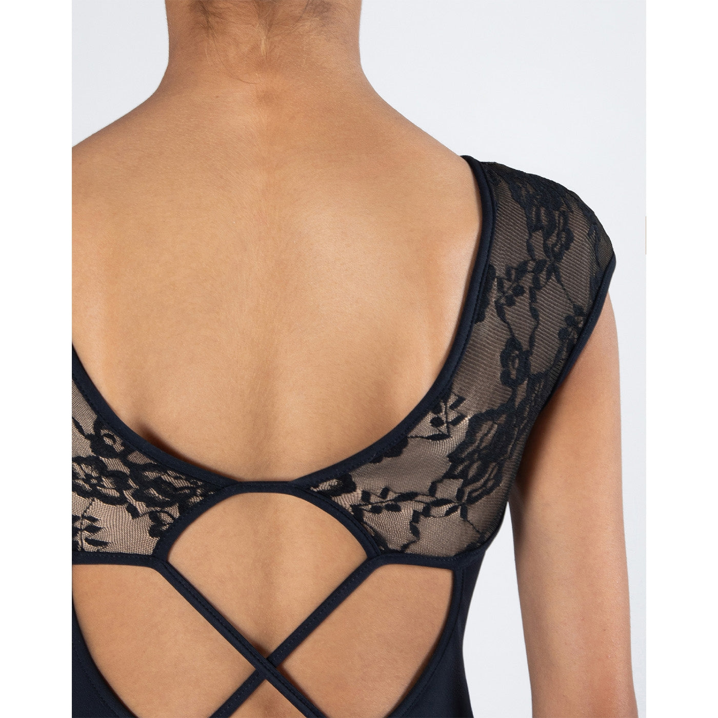 Mila Cross Back Lace Leotard - Adult Navy