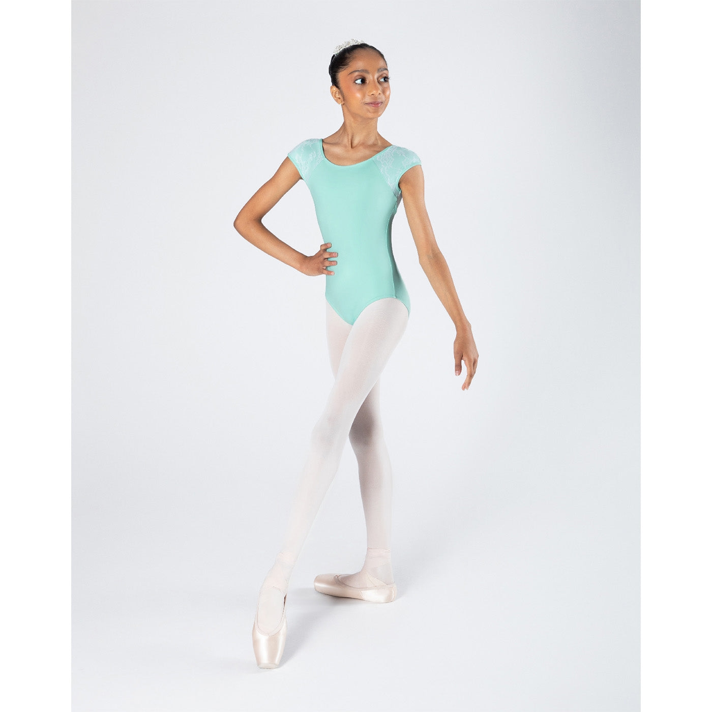 Mila Cross Back Lace Leotard - Child Mint