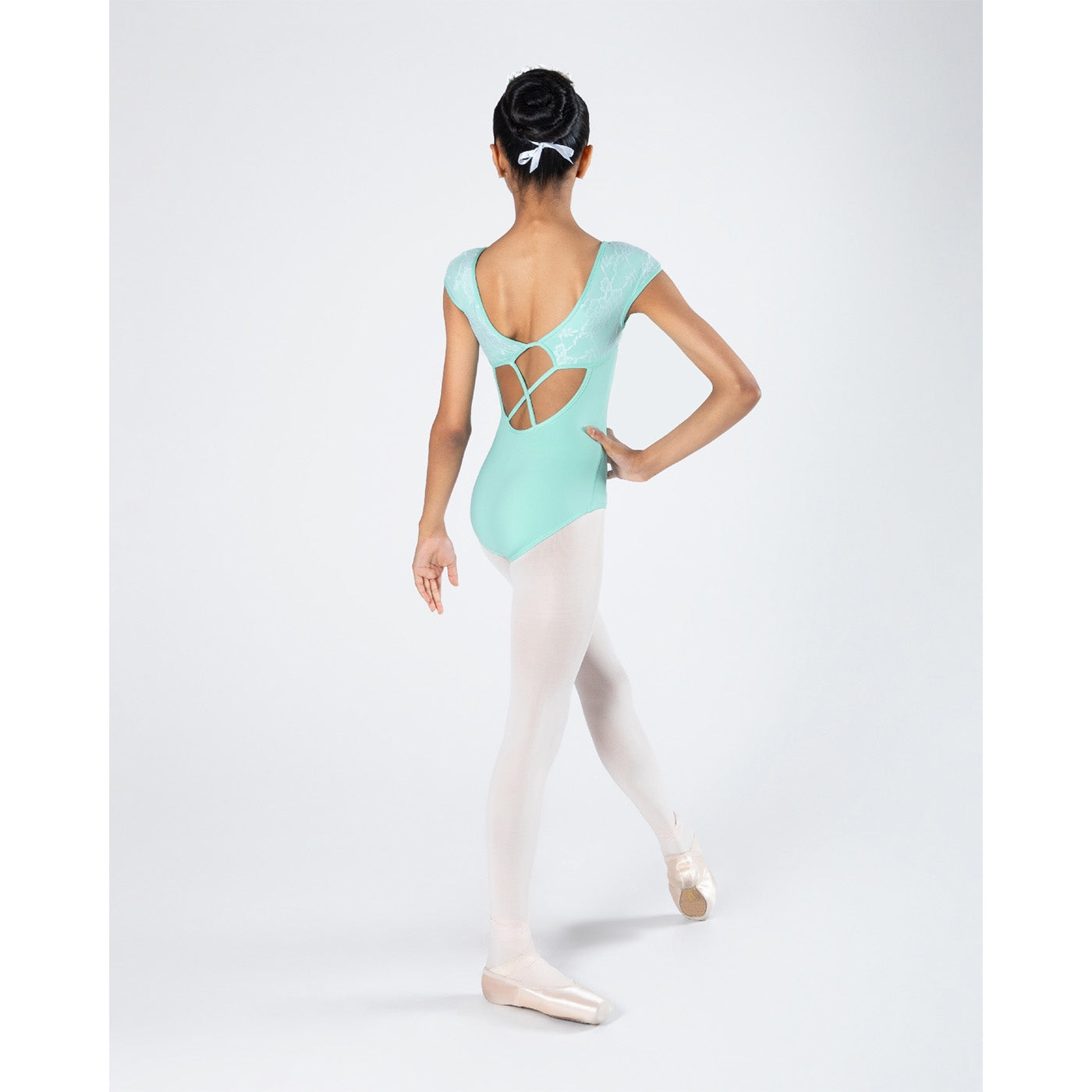 Mila Cross Back Lace Leotard - Child Mint