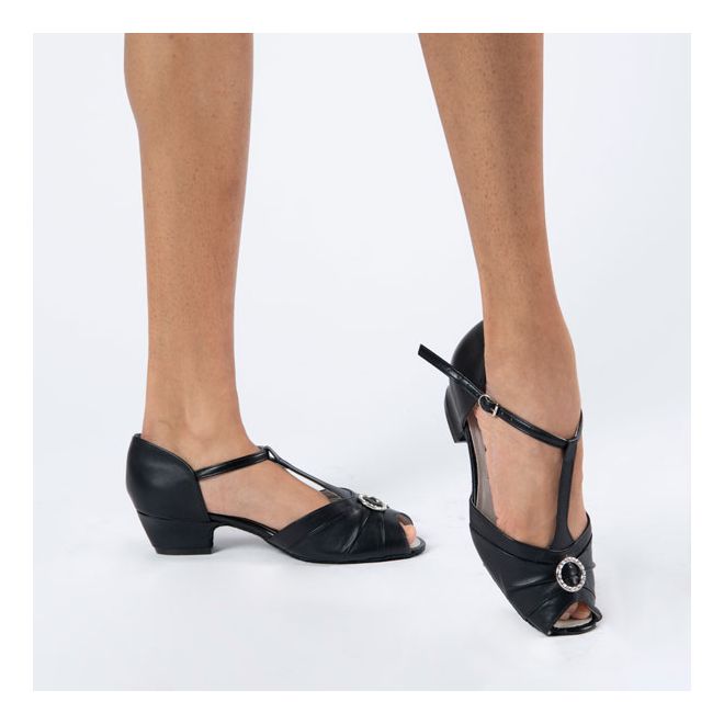 Garnet Ladies Social Dance Shoes - Black Leather - Wide Fitting