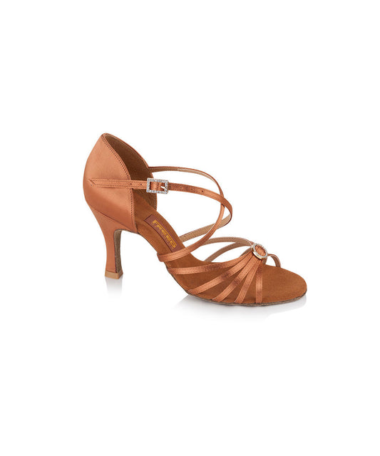 Sophia Ladies Dark Tan Satin Latin Shoe 2.5"