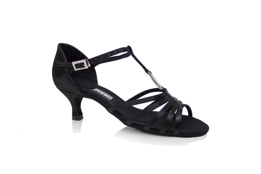 Holly T-Bar Latin Shoes - Black Satin 2" Heel