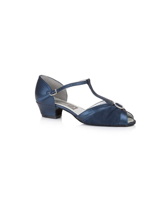 Garnet Ladies Social Dance Shoes - Navy Leather & Suede Wide Fitting
