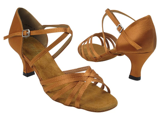 1613 Ladies Dark Tan Satin Latin Dance Shoe