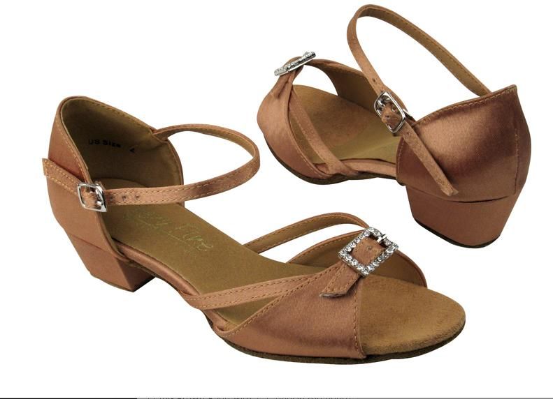 1720CG Girls Latin Brown Satin Dance Shoe