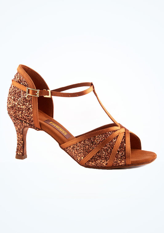 Isla Ladies Dark Tan Satin/Glitter Latin Shoe