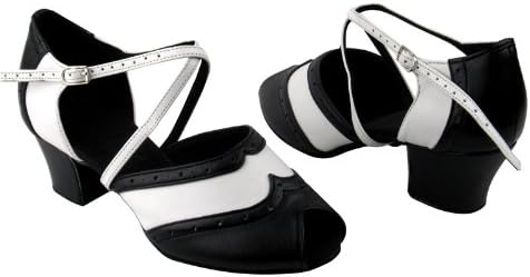 C6035 Ladies Black and White Cuban Heel Dance shoe