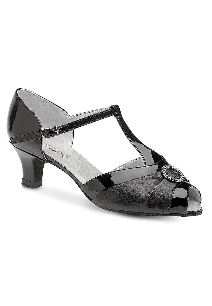 Saturn Black Leather/Patent Ladies Social Dance Shoe