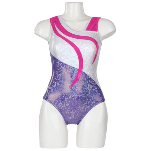 SGY118-4  Gymnastic Leotard - Sapphire/White with Lime Green Waves