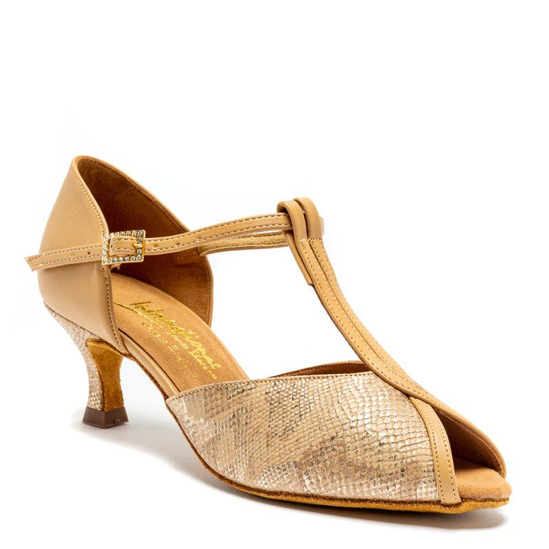 Vienna Sequin Ladies Beige/Beige Snake Social Dance Shoe - Junior Heel