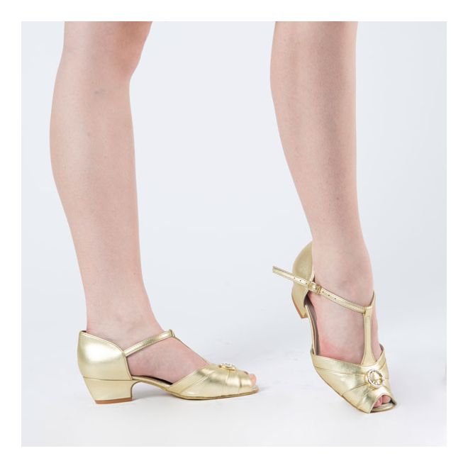 Garnet Ladies Social Dance Shoes - Gold - Wide Fitting