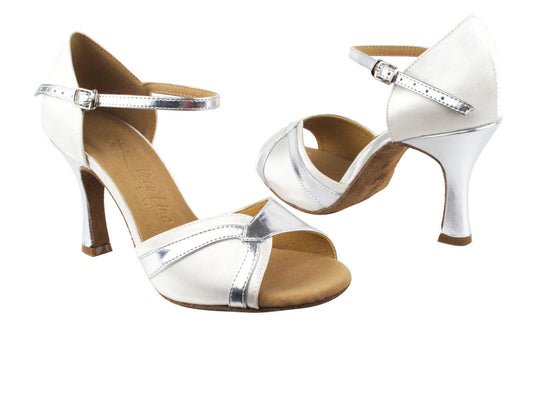 SERA3710 Ladies White Satin & Silver Trim Dance Shoes